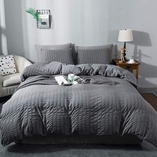 Seersucker Duvet Cover Set King Size 104 x 90 inches , 3 Pieces 1 Duvet