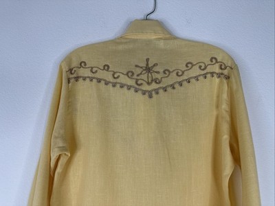 VTG Alfie California Shirt Mens M Yellow 70s Embroidered