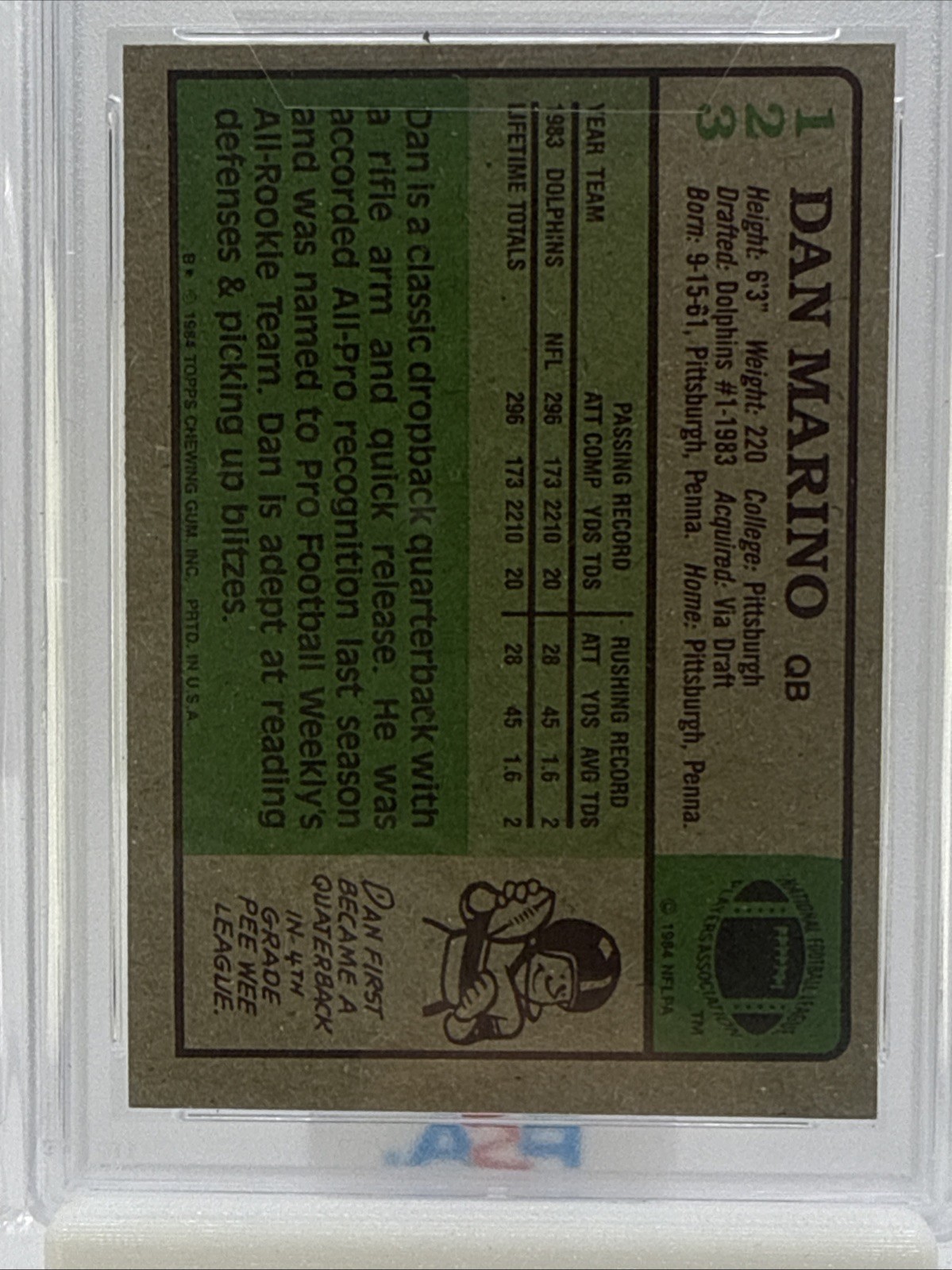 1984 Topps - Dan Marino #123 (RC) PSA 7 view 6