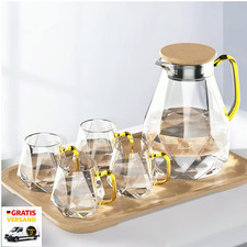 Glaskaraffe mit Deckel 2 Liter 4 Tassen 1 Tablett Diamant Design
