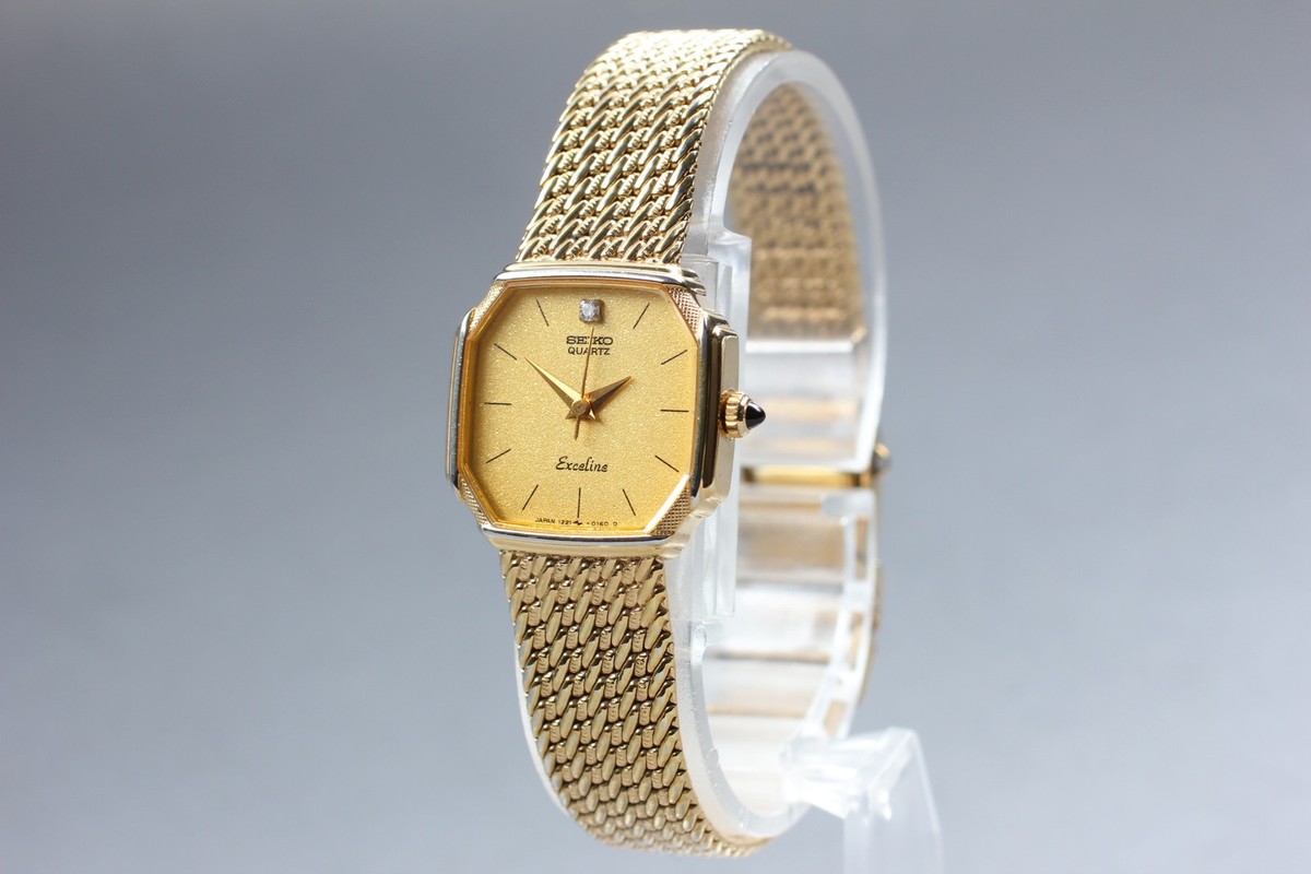 Vintage 1985 Seiko Exceline 1221-5080 1P Diamond Gold Quartz
