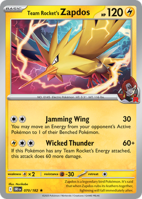 Team Rocket's Zapdos 070/182 R Destined Rivals Pokemon Reverse