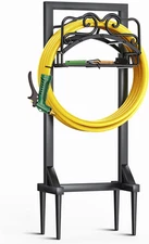 Garden Hose Holder, Heavy Duty Metal Water Hose Holder with 4 Spikes Outdoor Fre