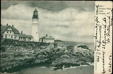 Portland Maine Light House rocky shore mailed 1906 UDB vintage postcard