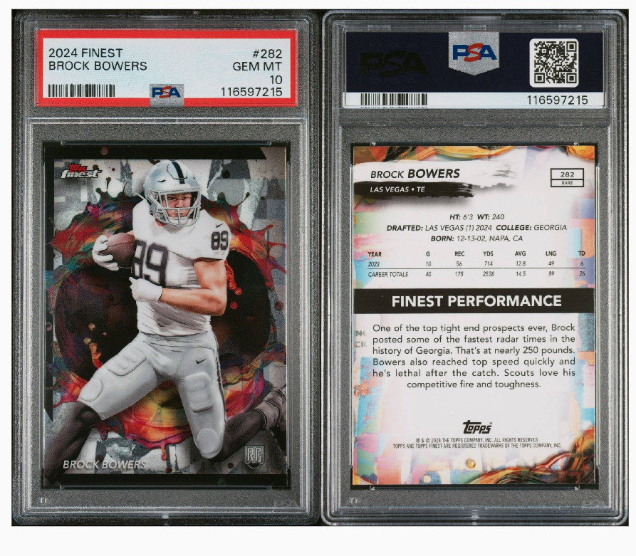 2024 Topps Finest - #282 Rare Brock Bowers (RC) RAIDERS PSA 10 GEM MINT