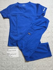 Cherokee Workwear Womens Royal Blue Nurse Scrubs Set V-Neck Top Pants XS EUC