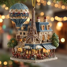 Paris suitcase ornament   2D Eiffel Tower diorama, light-up travel gift for Fran