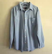 Chaps Men's XL Blue Solid Cotton Classic Fit Dress Shirt Spread Collar Pocket