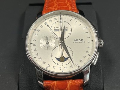 Mido Baroncelli Chronograph Mondphase Automatik Silber Zifferblatt 42mm Armband Strap