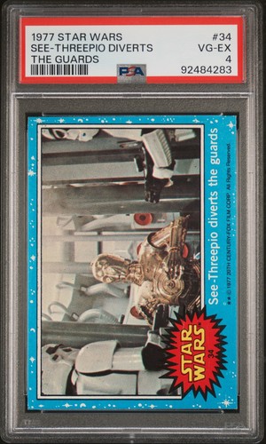 1977 Topps Star Wars #34 See-Threepio diverts the guards — PSA 4