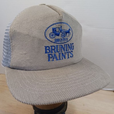 EUC Vintage Bruning Paints Corduroy Mesh Snapback Trucker Hat Cap Made In USA 