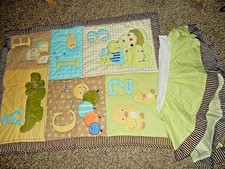 4P Vintage JUST BORN ABC 123 Velour Turtles Crib Skirt Comforter Blanket Set
