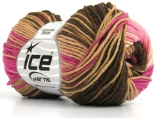 8-Skein Lot Lorena Print Yarn Light Cotton 8x50g/160m Brown Shades Pink