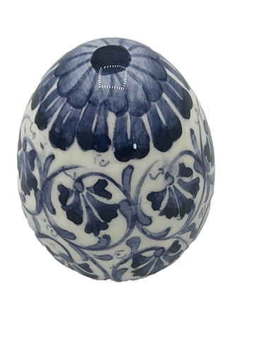 Egg Shaped Paperweight Hand Made Signed Chinoiserie Asian Blue White Porcelain - Picture 4 of 8