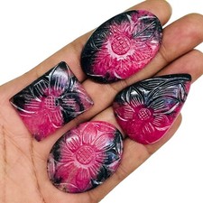 4 Pcs Natural Carved Rhodonite 31-41mm Pendant Size Loose Gemstones Lot 
