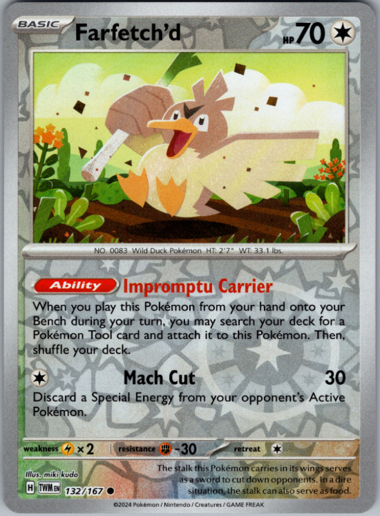 Pokemon - Farfetch'd - 132/167 - Reverse Holo - Twilight Masquerade -NM/M
