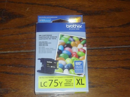 Brother LC75Y XL Yellow Ink Cartridge, exp 12/2015, New, Vacuum Sealed