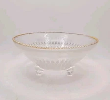 Vintage Jeanette 3 Footed Candy Dish Bowl Gold Beaded Edge 2.5" 5.75" Diameter