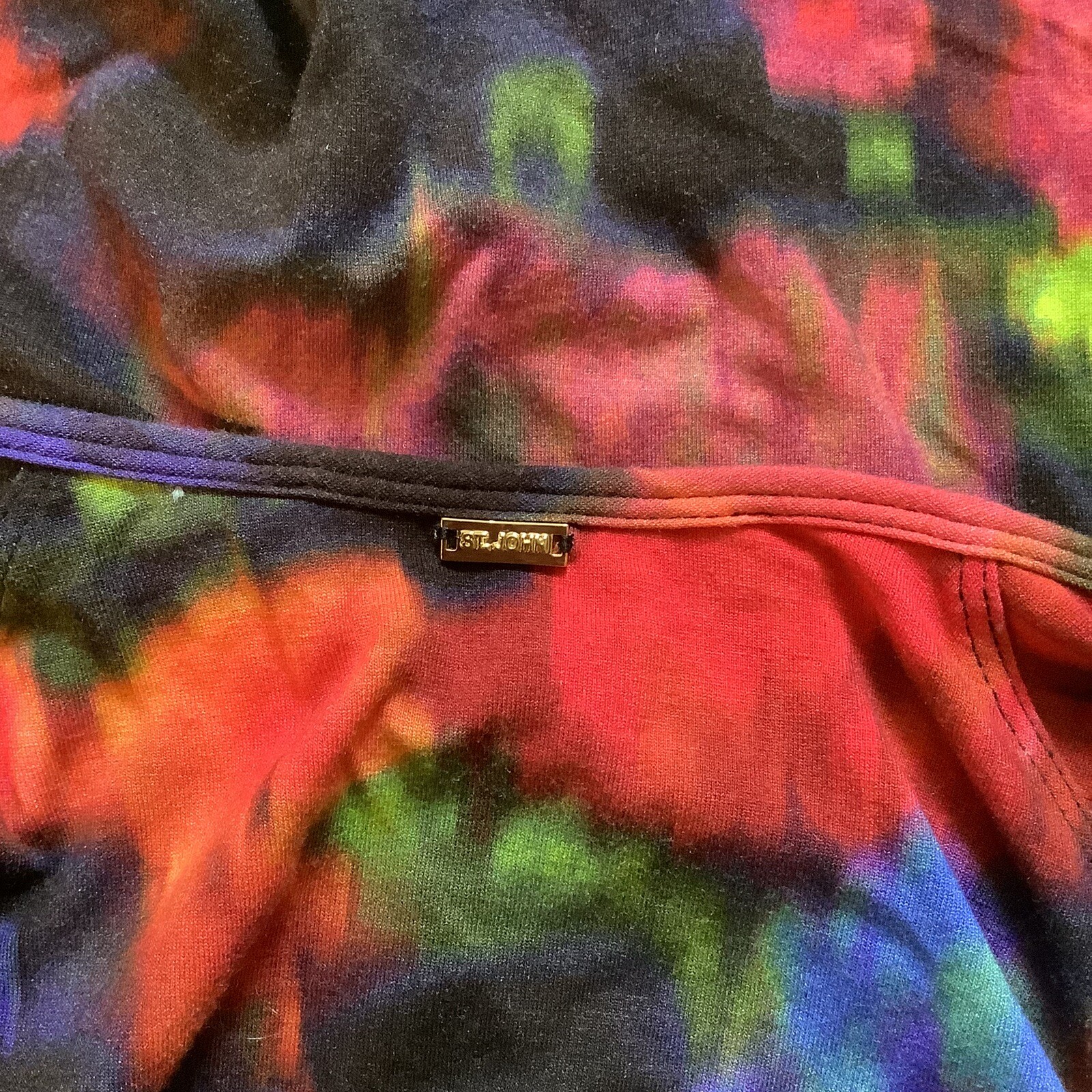 St John Red Blue Abstract Patterned Stretchy Blou… - image 4