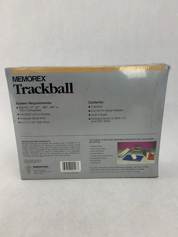 Memorex Trackball Mouse Ergonomic PC Wired Vintage NOS 3202-2313 - Image 4 of 4