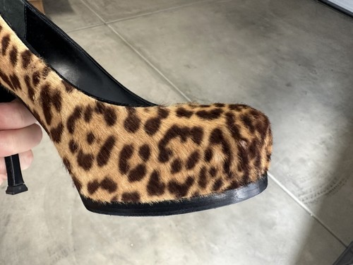 Auth Yves Saint Laurent Brown Leopard Calf Hair Tribute Tribtoo Heels Pumps Shoe - Picture 9 of 17