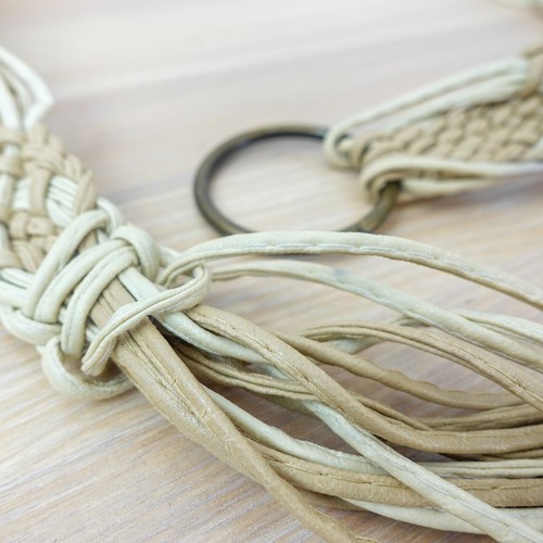 Womens Macrame Belt M Beige Woven Leather Rope Tassel Beach Hippy Boho Whimsy - Picture 7 of 8