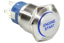 5/8" Start Engine Stainless Steel Push Button Switch w/ Blue LED Light 16mm 12V