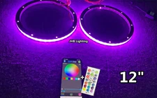 JHB Pair of 12" Remote APP RGB Color Changes Subwoofers LED Speaker Rings Lights