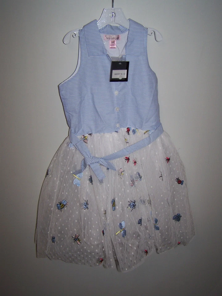 Vestido Halabaloo Niñas Sin Mangas Azul/Blanco Rayas Capas Tul Talla 12 Nuevo con Etiquetas Foto 4 de 4