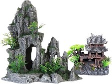 Extra Large Aquarium Decorations Kit Ancient Temple in the Mountain Japanese