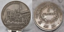 Moneda de Plata Catedral de Notre Dame París De Colección 1163 Antiguo Dios Católico Reino Unido Francia