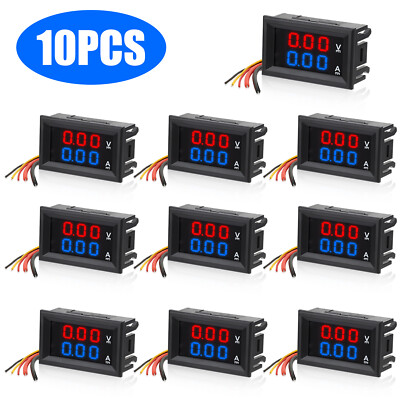 DC100V 10A LED Digital Voltmeter Ammeter Dual Volt Amp Meter Voltage Gauge 10Pcs