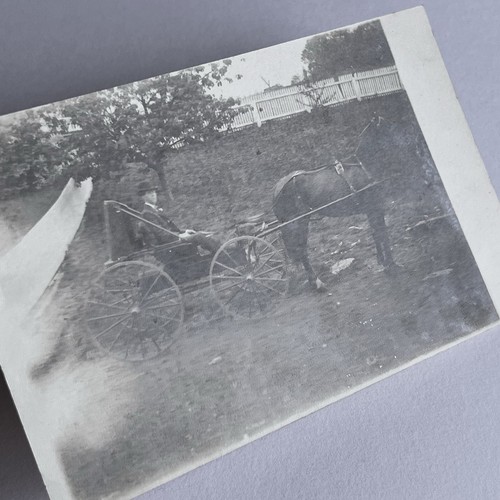 Antike RPPC Echt Foto Postkarte Hübscher junger Mann Pferde Buggy - Bild 6 von 9