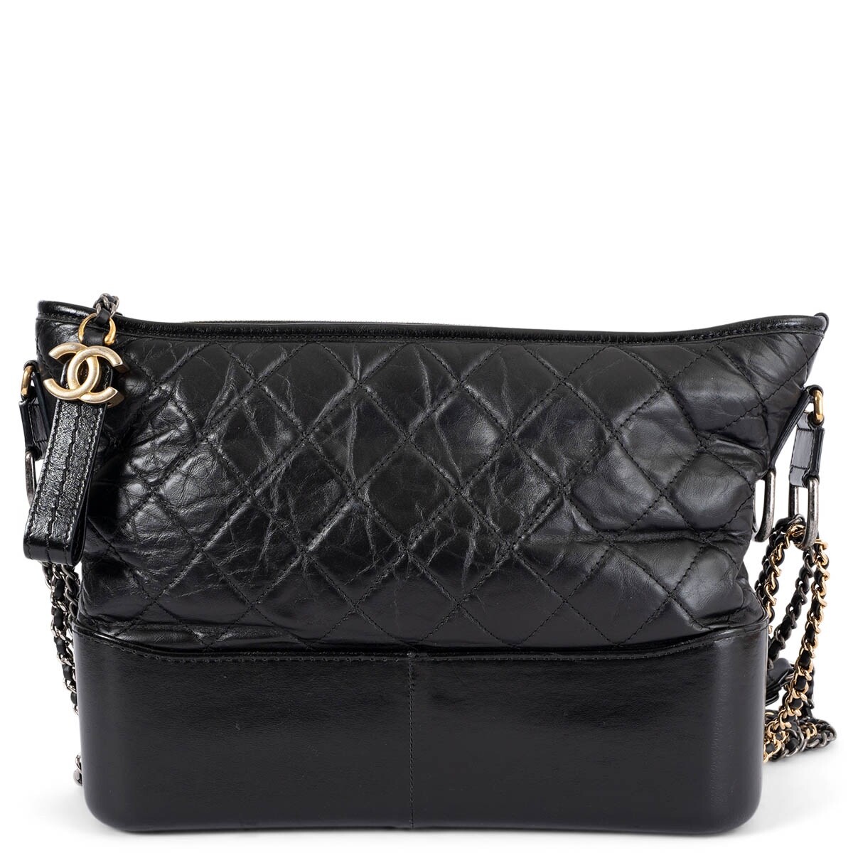 69039 auth CHANEL black Aged leather GABRIELLE MEDIUM HOBO
