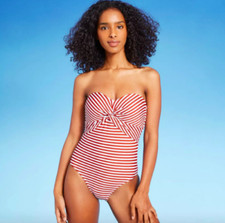 Kona Sol Twist Red White striped Medium Coverage One Piece Swimsuit - Sz XL