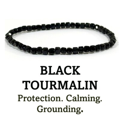 Schwarz Turmalinwürfel geschnitten Kristall Stein Armband 4 mm Kristall Stein Armband