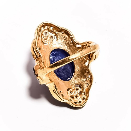 14k Fino Chapado en Oro Hecho a Mano Natural Pavé Diamante Y Tanzanita 925 Plata - Imagen 2 de 8