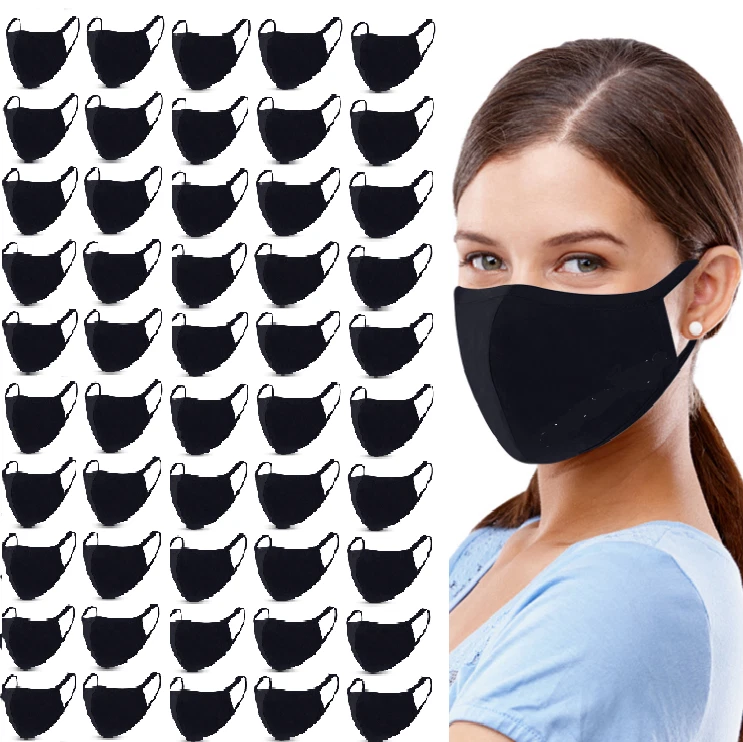 50 Pcs Reusable Washable Cotton Breath,Comfortable Double Layer Black Face Mask
