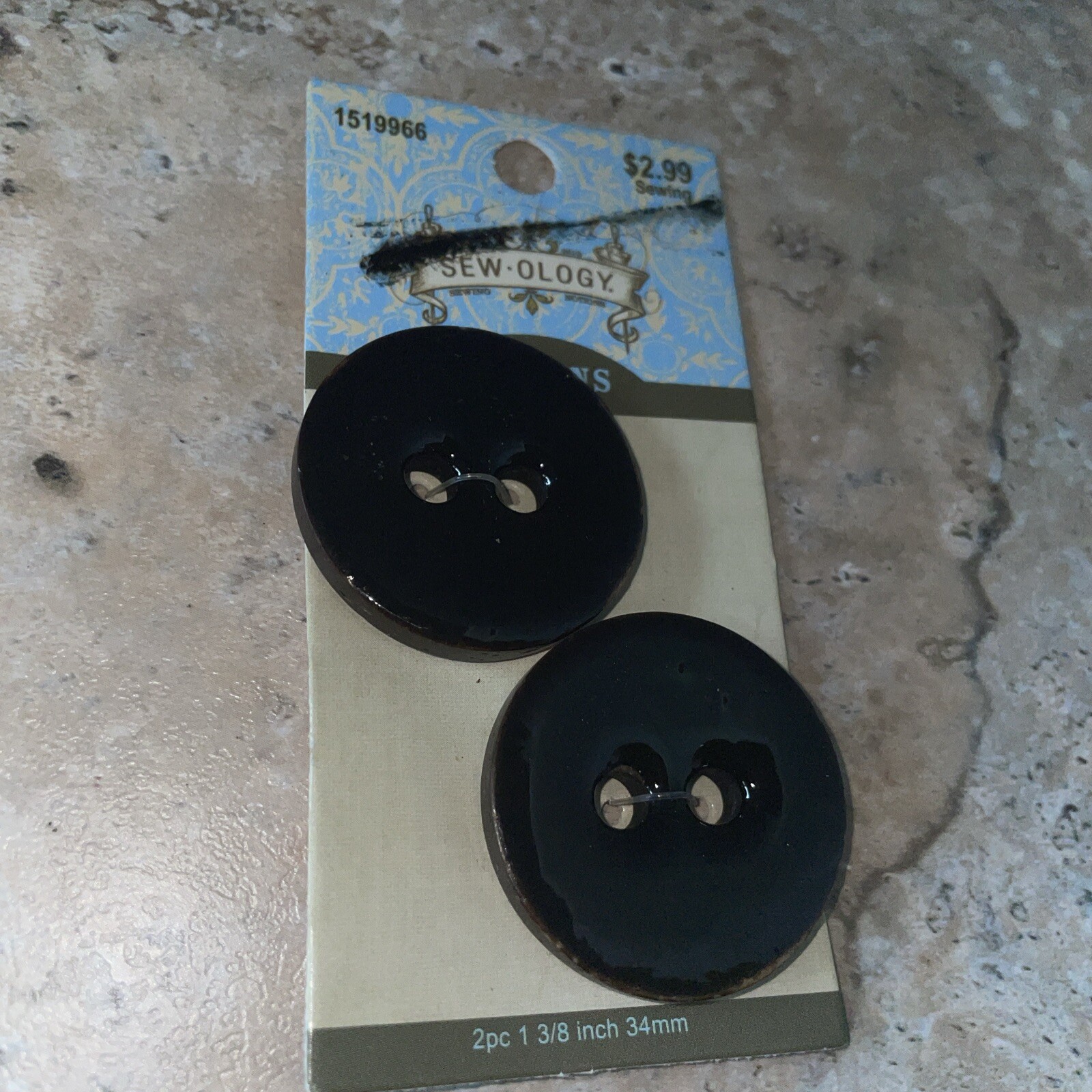 Sew-Ology Two Double Hole Black Buttons