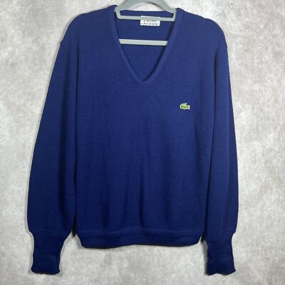 Vintage IZOD X Lacoste Sweater Men Medium Blue Knit V-Neck Grandpa Old Money