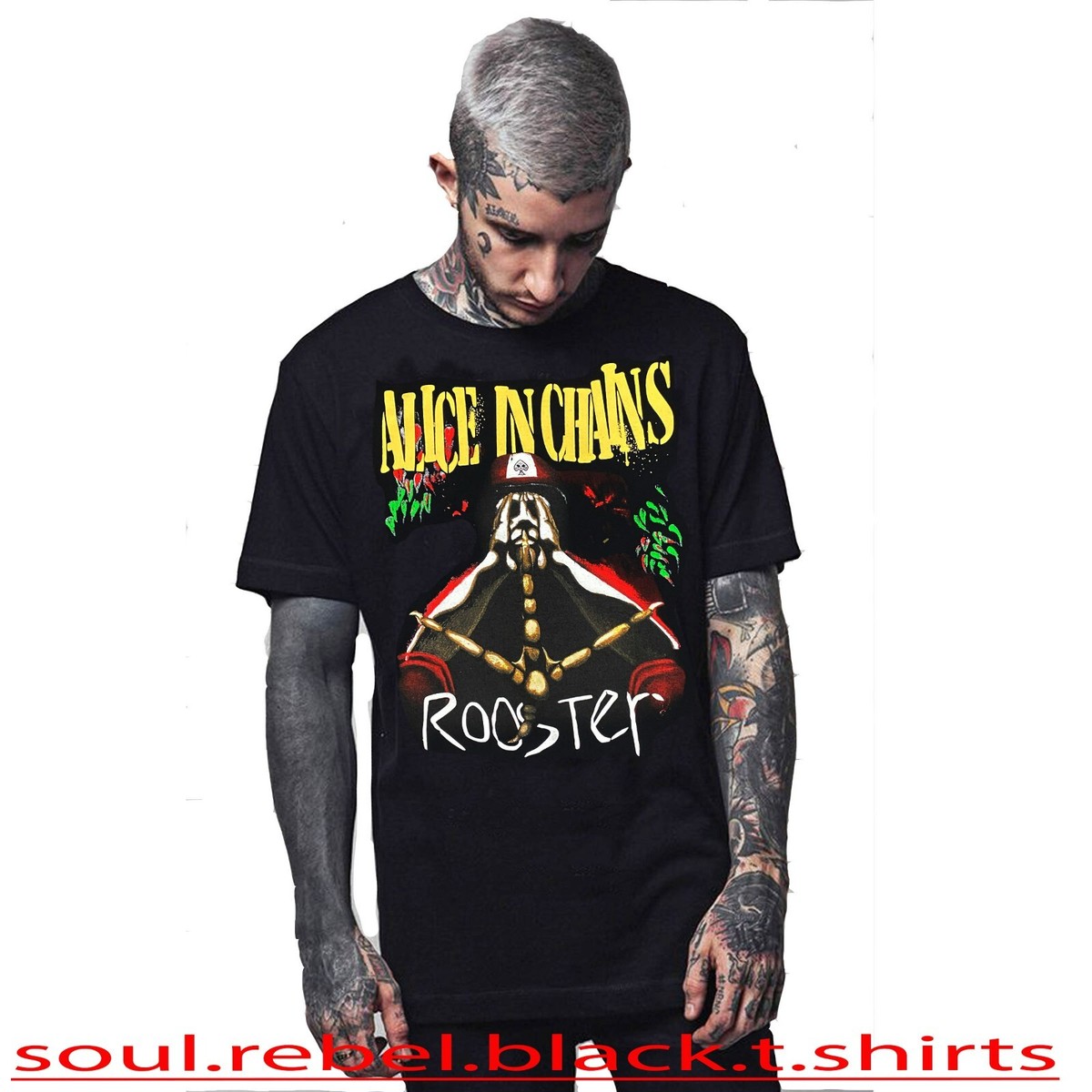 ALICE IN CHAINS ROOSTER HARD ROCK GRUNGE PUNK ROCK T SHIRTS MEN
