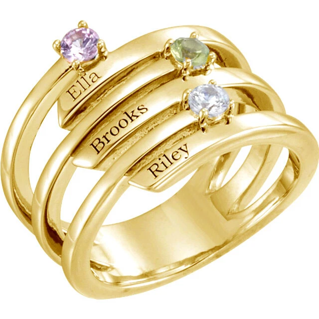 10K or 14K Solid Gold Mother s Ring 1 to 3 Birthstones Children s Names Engraved