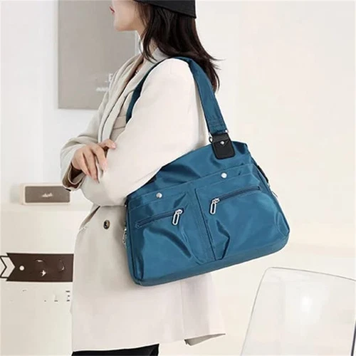 Große Kapazität leichte wasserdichte Nylon-Schultertasche mit mehreren Taschen und Reißverschluss - Bild 4 von 18
