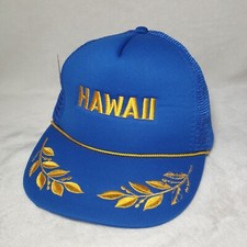 Vintage 80s Hawaii Mesh Trucker Hat Rope Cap Blue Snapback Hawaiian Headwear NWT