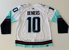MATTY BENIERS SIGNED KRAKEN AUTH INAUGURAL PATCH WHITE JERSEY - 1st DRAFT PICK