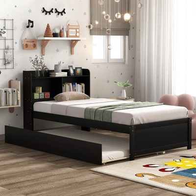  ️MATTRESS NOT INCLUDED! ️Twin Bed Frame. Trundle w/2 Drawers & 2 Shelves!