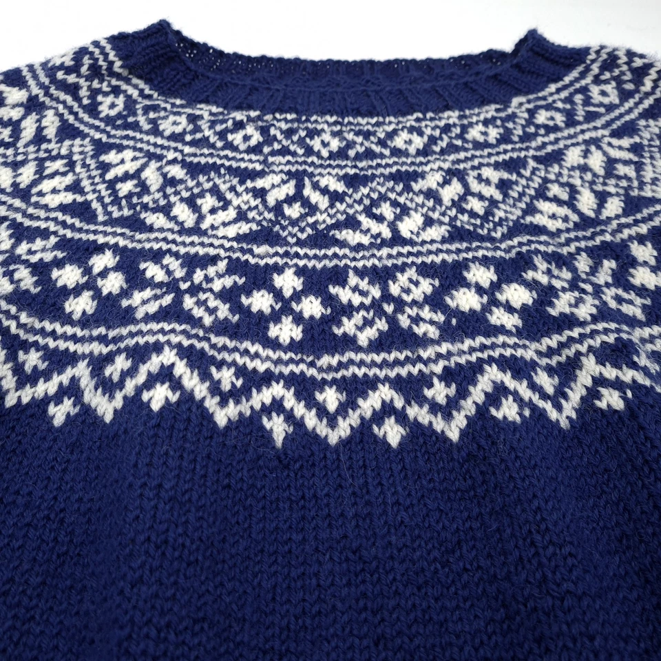 Vintage Nordic Pullover Norwegen Blau Fair Isle Wolle Damen Wd7 Größe XL - Bild 4 von 4