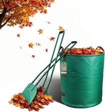 Long Handle Leaf Grabber with 32-Gallon Bag - No Bend Leaf Pickup Tool, Metal Ha