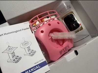 Smart AI Bird Identification Nectar Feeder with Camera, Pink/White, Model FB-D01