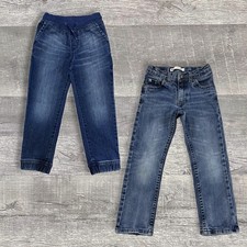 Bundle Boys Blue Jeans 2 Size 5 Levis Slim Straight and OshKosh Jogger Denim